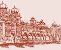 Sketch of Very Famous Mysore Palace Outline Editable Illustration