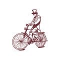 Sketch of Victorian man riding a bicycle Royalty Free Stock Photo