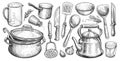 Set of kitchen utensils for cooking. Sketch vintage illustration for restaurant or diner menu Royalty Free Stock Photo