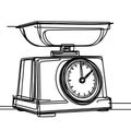 A sketch of a vintage weighing scaleon a white background.