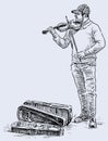 Sketch of violinist playing on urban street