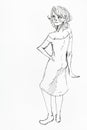 Sketch of waiting woman hand drawn by black ink Royalty Free Stock Photo