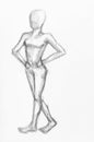 Sketch of walking female figure by black pencil Royalty Free Stock Photo