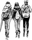 Sketch of the walking teens girls