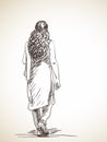 Sketch of walking woman in salwar kameez, Hand drawn