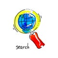 Sketch watercolor icon of search, distance education and online