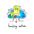 Sketch watercolor icon of teaching online, distance education an