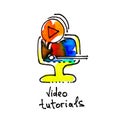 Sketch watercolor icon of video tutorials, distance education