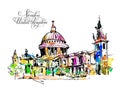 Sketch watercolor painting of London top view Royalty Free Stock Photo