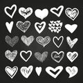 Sketch white vector hearts set on blackboard Royalty Free Stock Photo