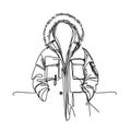 A sketch of a winter jacket with a fur-lined hood. Royalty Free Stock Photo