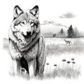 A sketch of a wolf. Handmade. Generated AI illustration.