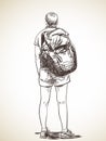 Sketch of woman from back standing with backpack, Hand drawn