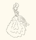 Sketch of woman. Lady in retro dress. Hand drawn woman silhouette Royalty Free Stock Photo