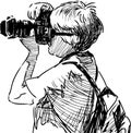 Sketch of woman photographer taking picture on camera