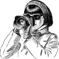 Sketch of a woman photographer taking pictures