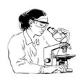 Woman scientist looking through microscope. Vector Royalty Free Stock Photo