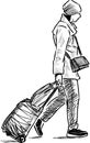 Sketch of woman vacationer walking with her baggage Royalty Free Stock Photo