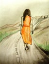 Sketch of a woman walking alone Royalty Free Stock Photo