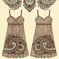 Sketch women's summer dress fabric cotton, silk, jersey with oriental paisley and animal print leopard pattern.