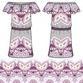 Sketch women's summer dress fabric cotton, silk, jersey with oriental paisley hand drawn floral geometric pattern.