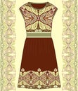 Sketch women's summer dress fabric cotton, silk, jersey with oriental paisley hand drawn floral geometric pattern.