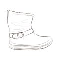 Sketch of a women`s winter boot. Vector illustration. Royalty Free Stock Photo