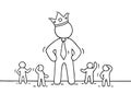 Sketch of working little people and big boss in crown. Royalty Free Stock Photo