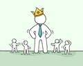 Sketch of working little people and big boss in crown. Royalty Free Stock Photo