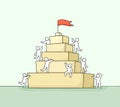 Sketch of working little people with piramide. Royalty Free Stock Photo