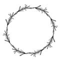 Sketch wreath with rosemary. Doodle frame. Hand drawn botanical border