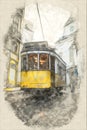 Sketch of Yellow tramway in Lisbon