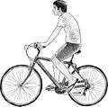 Sketch of a young man riding a bike