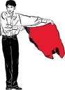 Sketch of a young man waving a red rag