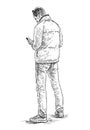 Sketch of young townsman with a cell phone Royalty Free Stock Photo