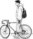 Sketch of a young urban cyclist stopping while strolling