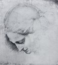 The sketch of young woman by Leonardo da Vinci in the vintage book Leonardo da Vinci by A.L. Volynskiy, St. Petersburg, 1899