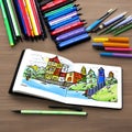 331 Sketchbook Doodles: An artistic and playful background featuring hand-drawn sketchbook doodles in a variety of colors and pl