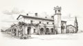 Italian Style Antique Building Sketch Photorealistic Renderings Inspired By Alvaro Siza And James Gurney Royalty Free Stock Photo