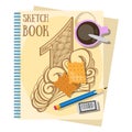 Sketchbooks, pen, mug on a white background Royalty Free Stock Photo