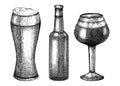 Sketched beer illustration set. Vector sketches of the popular alcoholic drink bowls isolated on white background. Vintage drawing