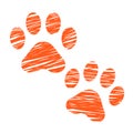 Sketched cat footprints, stylized scratched cat paws, hatched animal steps, trials and traces