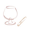 Sketched cognac balloon and cigar. Royalty Free Stock Photo