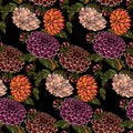 Sketched flower print in bright colors - seamless background