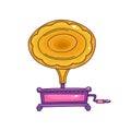 Sketched gramophone talking machine. Vintage gramophone isolated Royalty Free Stock Photo