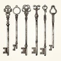 Sketched Keys, Hand Drawn Lock Picks, Engraving Key Collection Royalty Free Stock Photo