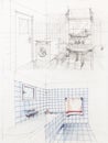 Sketched perspective of apartment bathroom Royalty Free Stock Photo