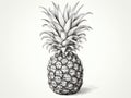 Sketched Pineapple Isolated, Hand Drawn Ananas, Whole Comosus, Engraving Tropical Fruit