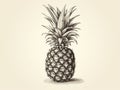 Sketched Pineapple Isolated, Hand Drawn Ananas, Whole Comosus, Engraving Tropical Fruit