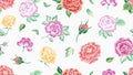 Sketched roses seamless pattern. Embroidery imitation template. Rose and leaves background. Beautiful floral wallpaper